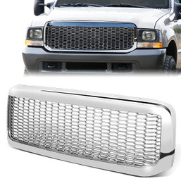 99-04 Ford F250 F350 F450 F550 Super Duty Front Grille - Badgeless Honeycomb Mesh - Chrome 99-04 Ford F250 F350 F450 F550 Super Duty Front Grille - Badgeless Honeycomb Mesh - Chrome