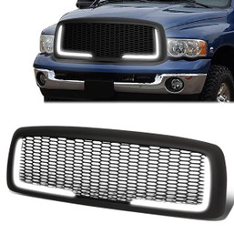 02-05 Dodge Ram 1500 2500 3500 LED DRL Front Grille - Honeycomb Mesh - Matte Black 02-05 Dodge Ram 1500 2500 3500 LED DRL Front Grille - Honeycomb Mesh - Matte Black