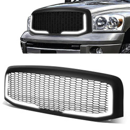 06-09 Dodge Ram 1500 2500 3500 LED DRL Front Grille - Badgeless Honeycomb Mesh - Matte Black 06-09 Dodge Ram 1500 2500 3500 LED DRL Front Grille - Badgeless Honeycomb Mesh - Matte Black