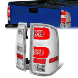 07-14 GMC Sierra 1500 2500HD 3500HD Dual LED C-Bar Rear Brake Tail Lights - Chrome