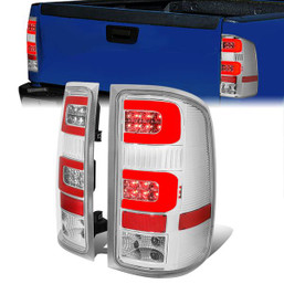 07-14 GMC Sierra 1500 2500HD 3500HD Dual LED Red C-Bar Rear Brake Tail Lights - Chrome
