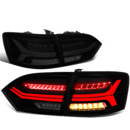 11-14 Volkswagen Jetta Sedan LED Bar+Sequential Turn Signal Tail Lights - Smoked Housing