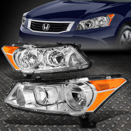 FOR 08-12 HONDA ACCORD SEDAN CHROME HOUSING AMBER CORNER HEADLIGHT HEAD LAMPS