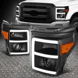 [LED DRL]FOR 11-16 FORD SUPER DUTY BLACK/AMBER CORNER PROJECTOR HEADLIGHT LAMPS