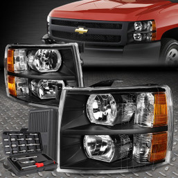 FOR 07-14 CHEVY SILVERADO BLACK HOUSING AMBER CORNER HEADLIGHT LAMPS+TOOL SET