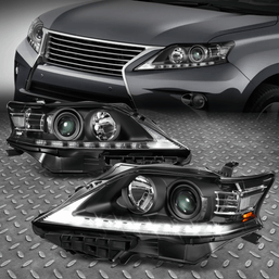 [LED DRL] FOR 13-15 LEXUS RX350 RX450H PROJECTOR HEADLIGHT LAMPS SET BLACK/CLEAR