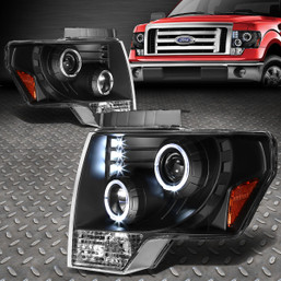 [LED HALO RINGS]FOR 2009-2014 FORD F150 PICKUP BLACK AMBER PROJECTOR HEADLIGHT