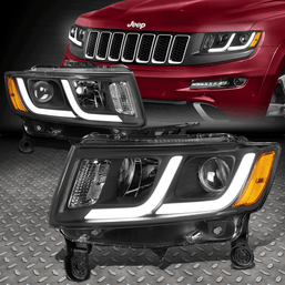[LED DRL]FOR 14-16 JEEP GRAND CHEROKEE PAIR PROJECTOR HEADLIGHT LAMP BLACK/AMBER