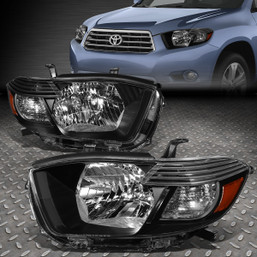 FOR 08-10 TOYOTA HIGHLANDER PAIR BLACK HOUSING AMBER CORNER HEADLIGHT HEAD LAMPS