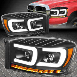 [C-TUBE LED DRL+SEQUENTIAL SIGNAL]FOR 06-09 RAM BLACK/AMBER PROJECTOR HEADLIGHT