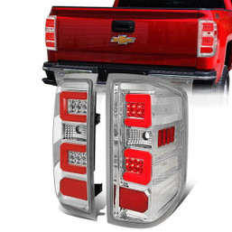 14-19 Chevy Silverado GMC Sierra 1500 2500HD 3500HD Red C-Bar LED Tail Lights - Chrome