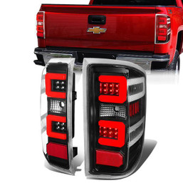 14-19 Chevy Silverado GMC Sierra 1500 2500HD 3500HD Red C-Bar LED Tail Lights - Black