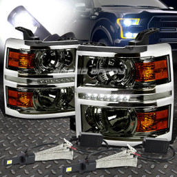 SMOKED AMBER DRL PROJECTOR HEADLIGHT+6000K WHITE LED SYSTEM FOR 14-15 SILVERADO