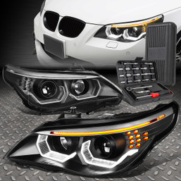 FOR 04-07 BMW E60 5-SERIES 3D LED U-HALO PROJECTOR HEADLIGHTS+TOOL SET BLACK