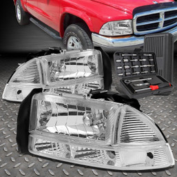 For 97-04 Dodge Dakota Durango Chrome Clear Side Headlight Bumper Lamp+Tool Set