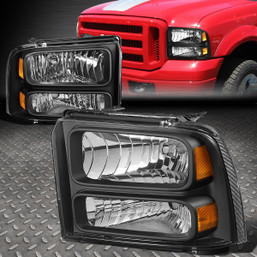 BLACK HOUSING HEADLIGHT + SMOKE LENS FOG LIGHT FOR 05-07 FORD SUPER DUTY LHS+RHS