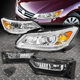 FOR 13-15 HONDA ACCORD SEDAN CHROME/AMBER PROJECTOR HEADLIGHTS+FOG LAMPS+SWITCH
