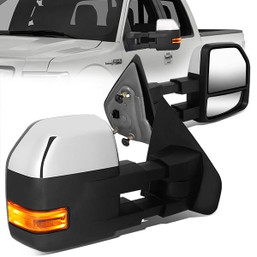 04-14 Ford F150 Manual Adjustment Towing Mirrors - w/LED Turn Signal - Chrome Trim