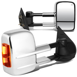 07-14 Chevy Silverado GMC Sierra Powered Towing Mirrors - w/Heated+LED Amber Signal - Chrome