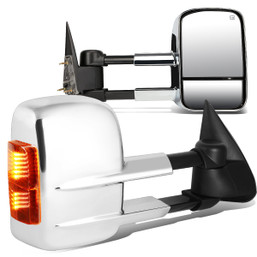 99-02 Chevy Silverado GMC Sierra Powered Towing Mirrors - w/Heated+LED Amber Signal - Chrome