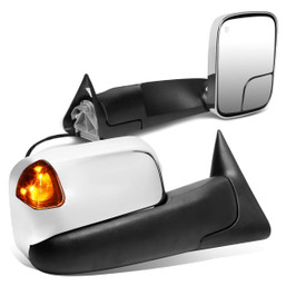 94-02 Dodge Ram 1500 2500 3500 Powered Towing Mirrors - w/Heated+LED Amber Signal - Chrome Cover