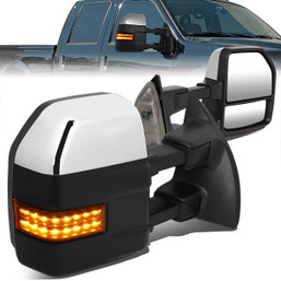 08-16 Ford F250-F550 Super Duty Manual Towing Mirrors - w/LED Turn Signal - Chrome Trim