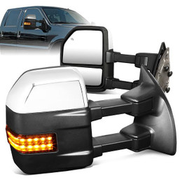 99-07 Ford F250-F550 Super Duty Powered Towing Mirrors - w/Heated+LED Turn Signal - Chrome Trim