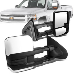 14-17 Chevy Silverado GMC Sierra Powered Towing Mirrors - w/Heated+LED Smoked Signal - Chrome Cover