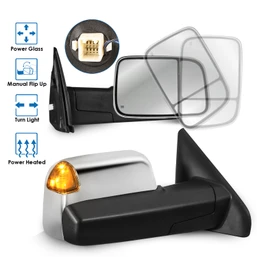 Chrome Power Heated Tow Mirrors w/ LED Turn Signal For 2002-2008 Dodge Ram 1500