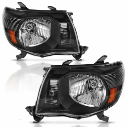Left+Right Headlights For Toyota Tacoma 2005-2011 Black Amber Headlamps