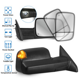 Set(2) Power Heated w/ LED Signal Temp Sensor Tow Mirrors For 2009-18 Dodge Ram
