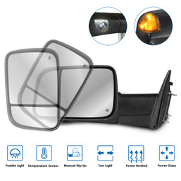 Driver Side Power Heated Tow Mirror w/ TEMP Sensor For 2009-2018 Dodge Ram