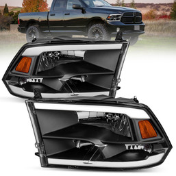 Pair Black Headlights Assembly w/ LED DRL For 2009-2018 Ram 1500 2500 3500