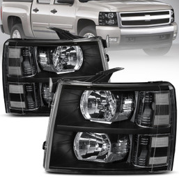 Pair Front Headlight Assembly For 2007-2013 Chevy Silverado 1500 2500HD 3500HD
