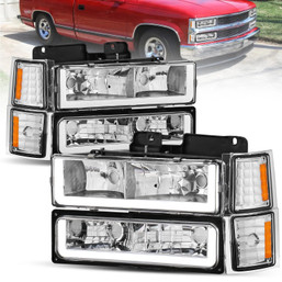 Pair Chrome Headlights Assembly w/ Bumper Lamp For 1994-1998 Chevy Silverado