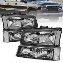 Pair Front Headlights Assembly w/ Black Housing For 2003-2006 Chevy Silverado
