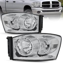 Pair Chrome Headlights Assembly For 2006-2008 Dodge Ram 1500 06-09 Ram 2500 3500
