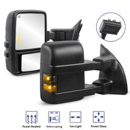 Power Heated Tow Mirrors w/ Smoke Turn Signal For 08-16 Ford F250/F350/F450/F550
