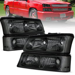 Pair Smoke Headlights & Bumper Lights For 2003-2006 Silverado 1500 2500 3500 HD