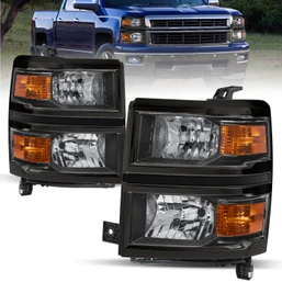 Pair Headlights Assembly w/ Black Housing For 2014-2015 Chevy Silverado 1500
