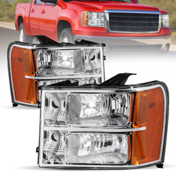 2X Front Chrome Headlights Assembly For 2007-2013 GMC Sierra 1500 2500HD 3500HD