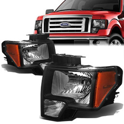 09-14 Ford F150 Headlights - Black Housing Amber Corner