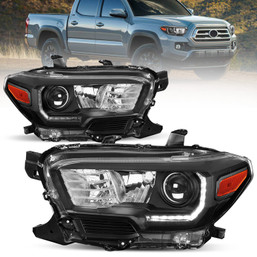 Pair LED DRL Headlights Assembly w/ Black Housing For 2016-2021 Toyota Tacoma