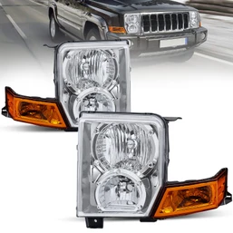 Pair Front Chrome Housing Headlights Assembly For 2006-2010 Jeep Commander