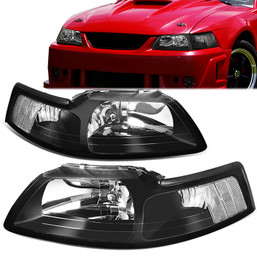 99-04 Ford Mustang Headlights - Black Housing Clear Corner
