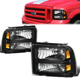 05-07 Ford F250 F350 F450 F550 Super Duty Headlights - Black Housing Amber Corner