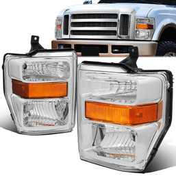 08-10 Ford F250 F350 F450 F550 Super Duty Headlights - Chrome Housing Amber Corner