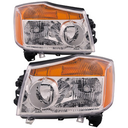 CAPA Headlights Fits 2008-2015 Nissan Titan NI2502168 NI2503168 Halogen Chrome