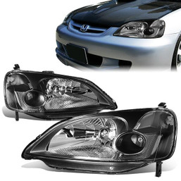 01-03 Honda Civic Headlights - Black Housing Clear Corner