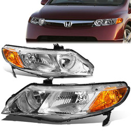 06-11 Honda Civic Sedan Headlights - Chrome Housing Amber Corner